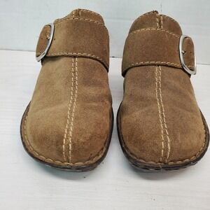 Born Suede Buckle Clogs Mules Wedge Sandals Women Size 9 Brown